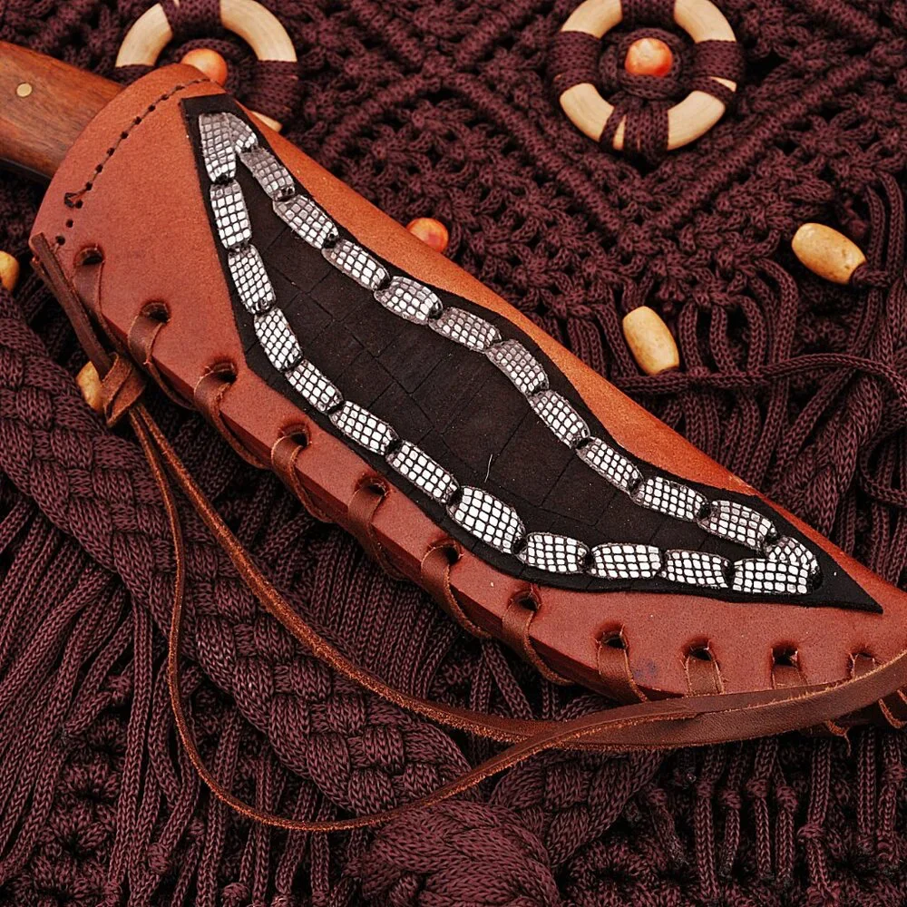 Handmade Damascus Steel Kitchen Knife Raindrop Pattern with Leather Sheath